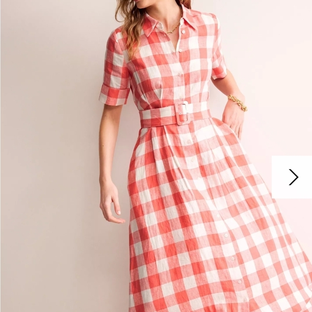 Boden Pink and White Gingham Maxi Shirt Dress